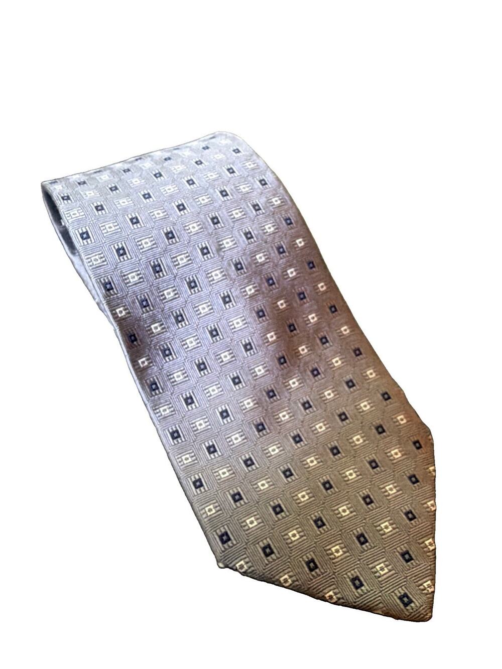 Brooks Brothers Makers Vintage English Silk Tie Navy Gray Geometric USA Silver
